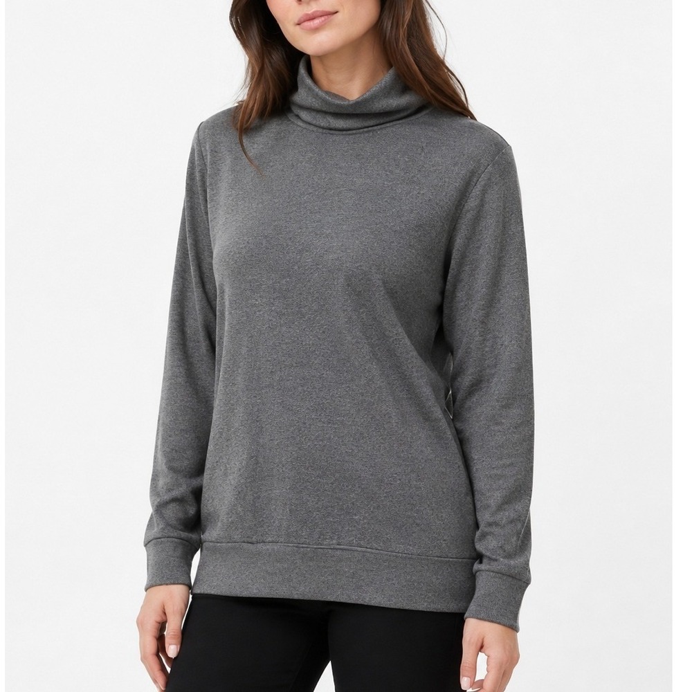 Women's Gray Turtleneck Sweater Size S Longline Relaxed Knit Winter Pullover Top